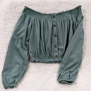 Sage green off the shoulder crop top